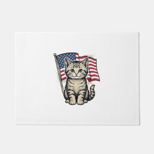 Felpudo Gato Patriótico con Bandera Americana Diseño Vecto
