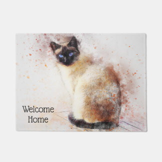 Felpudo Gato siamés de la acuarela de moda personalizado