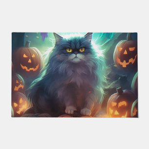 Felpudo Gato Siberiano de Halloween con Calabazas Espeluzn