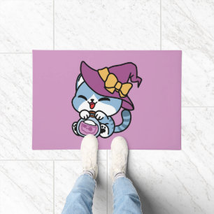 Felpudo Gato Tabby de Halloween – Sombrero de Bruja y Arte