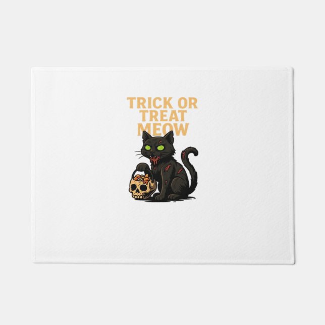 Felpudo Gato zombi - Diseño de Halloween Trick o Tret Meow (Anverso)