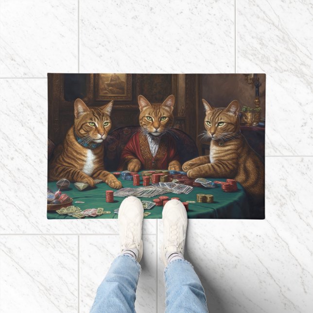 Felpudo Gatos abisinos jugando arte de póquer (Interior)