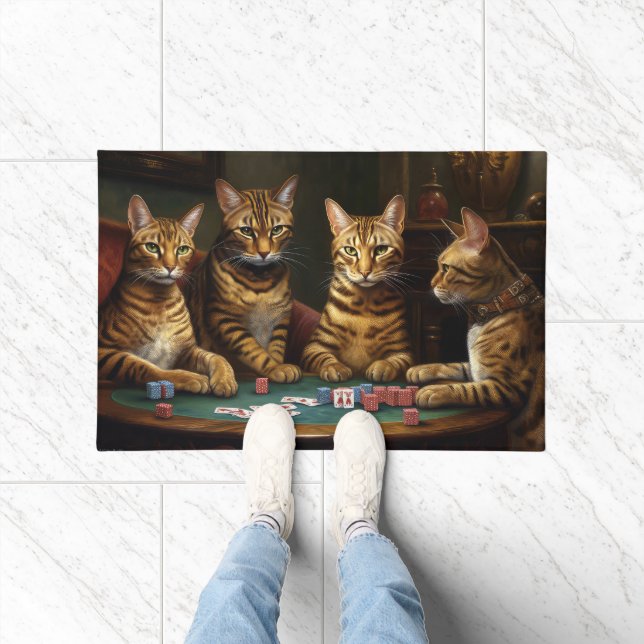 Felpudo Gatos Bengal Jugando al Póquer Arte (Interior)