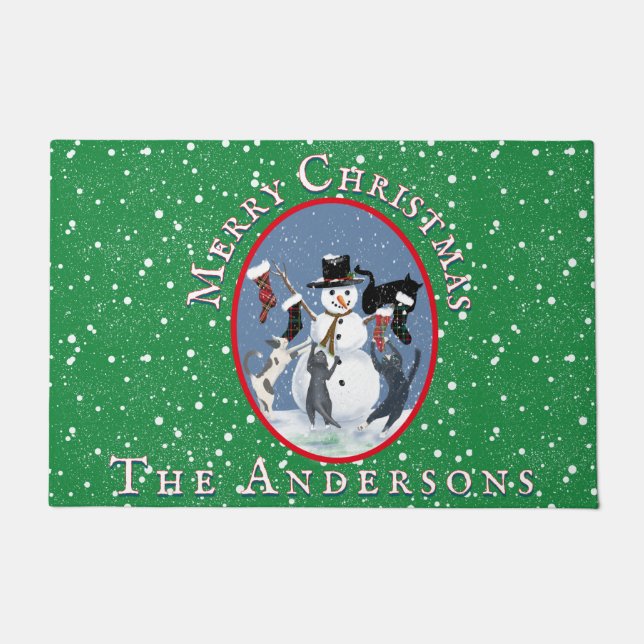 Felpudo Gatos de época y Navidades Personalizados verdes d (Anverso)