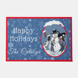 Felpudo Gatos de Navidad y Personalizado de Snowman
