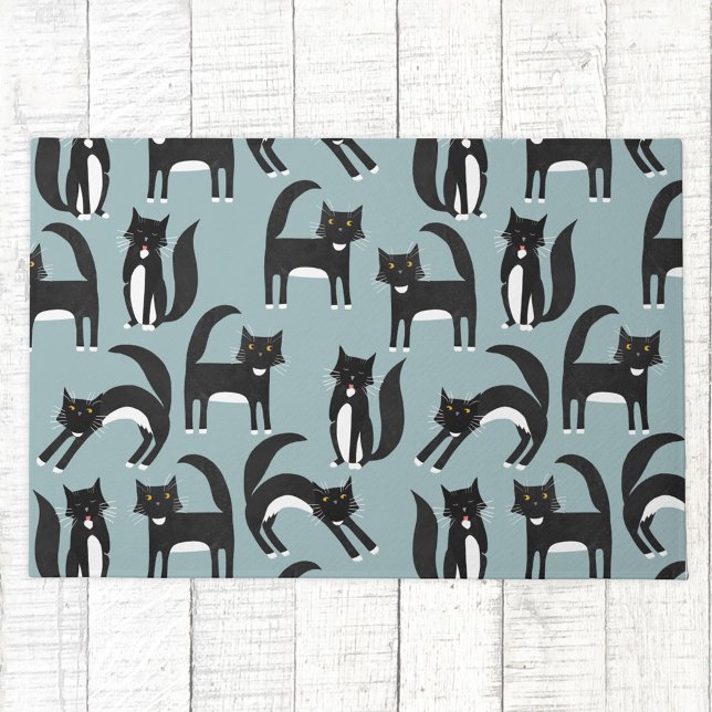 Felpudo Gatos de Tuxedo en blanco y negro (Black and white tuxedo cat pattern doormat)