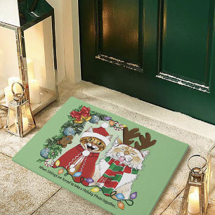 Felpudo Gatos divertidos de Navidad Foto navideña de herma