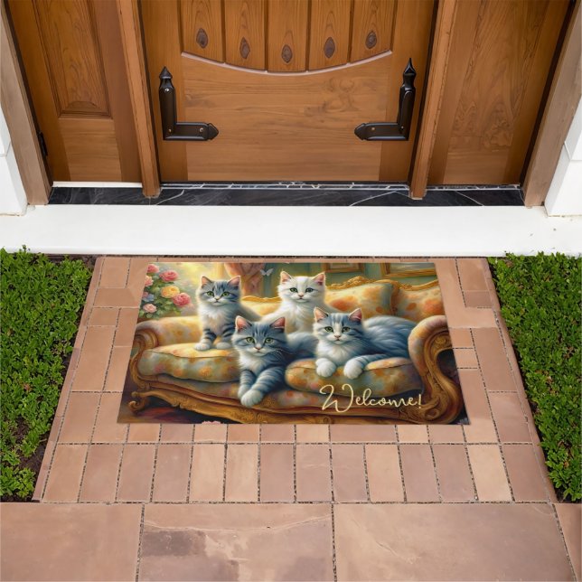 Felpudo Gatos en el sofá - escenas lindas con aspecto vint (Exterior)