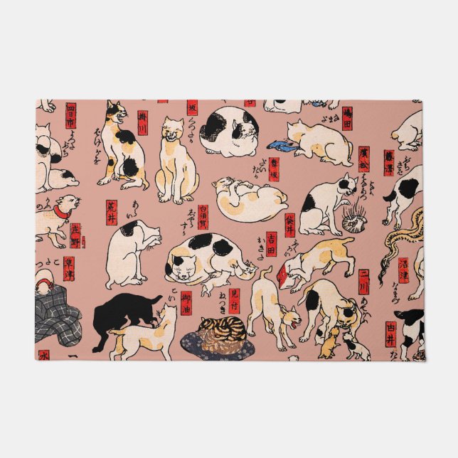 Felpudo gatos japoneses Ukiyo-e Funny kitty (Anverso)