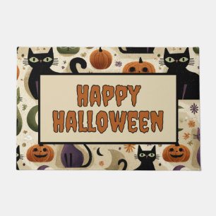 Felpudo Gatos negros caprichosos y calabazas de Halloween