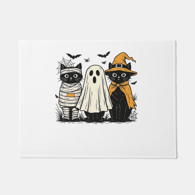 Felpudo Gatos negros en disfraces de Halloween - Fantasma, (Anverso)