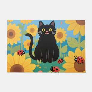 Felpudo Gatos negros Girasoles Mariquitas