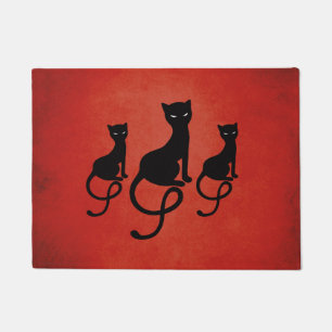 Felpudo Gatos negros graciosos malvados del rojo tres