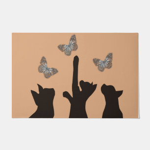 Felpudo Gatos Negros Jugando Con Mariposas Cute Mat