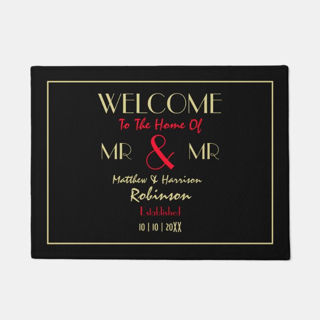 Felpudo Gay Newlyweds Sr. y Sr. Boda personalizado regalo (Anverso)