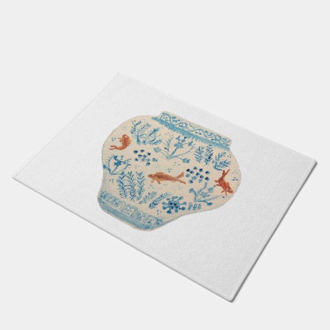 Felpudo Gengibre blanco azul pintado a mano Jar Rug Doorma (Angular)