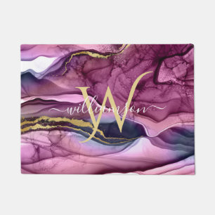 Felpudo Geoda de Ágata Morado Magenta Rosa y Dorado Monogr