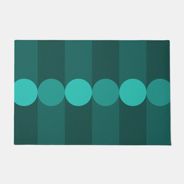 Felpudo Geometría Retro Tiras Círculos Verde azulados (Anverso)