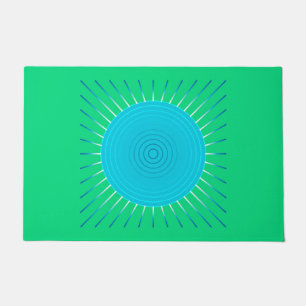 Felpudo Geométrica moderna Sunburst, Azul y Verde Jade