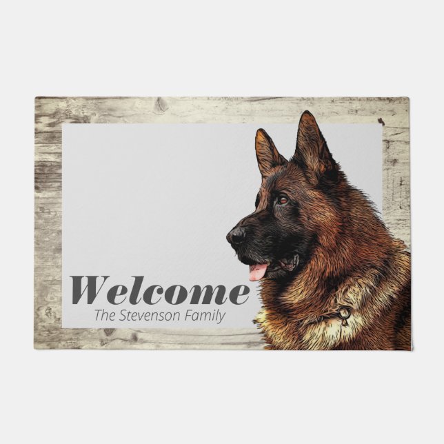 Felpudo German Shepherd Painting Animal Dog Welcome Family (Anverso)