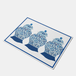 Felpudo Ginger blanco azul pintado a mano Jar Rug Doormat