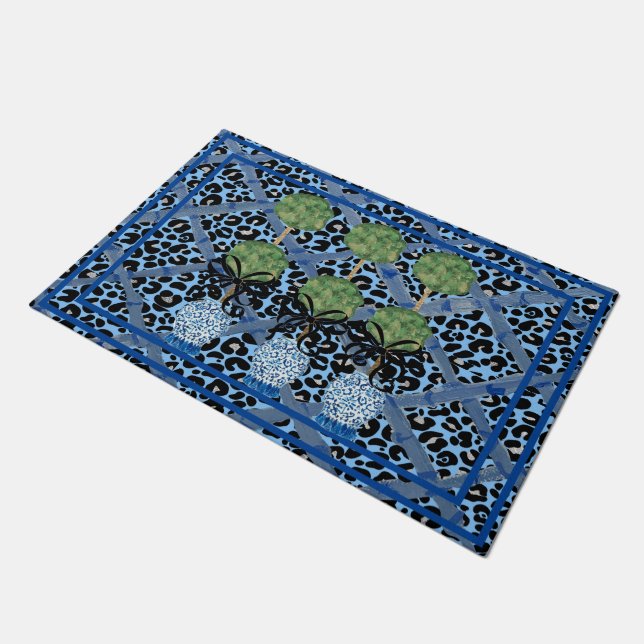 Felpudo Ginger Jar Doormat Rug de Blue Leopard Chinoiserie (Angular)