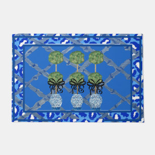 Felpudo Ginger Jar Doormat Rug de Blue Leopard Chinoiserie