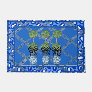 Felpudo Ginger Jar Doormat Rug de Blue Leopard Chinoiserie