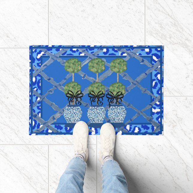 Felpudo Ginger Jar Doormat Rug de Blue Leopard Chinoiserie (Interior)