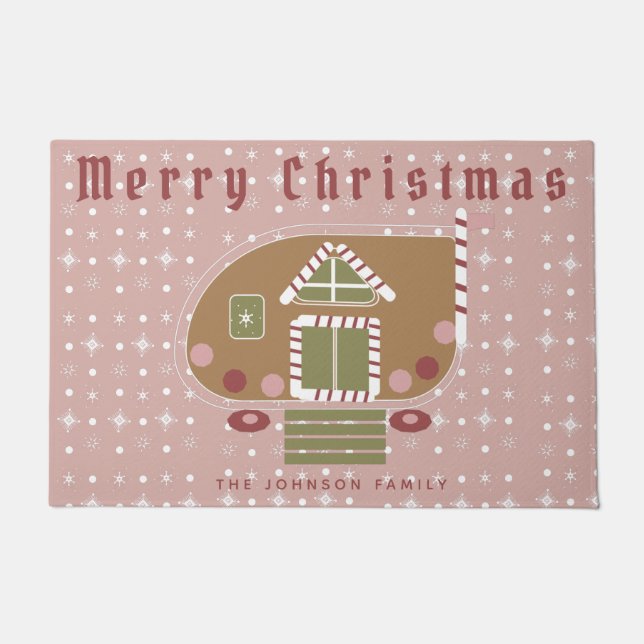 Felpudo Gingerbread House Camper Familia Doormat (Anverso)