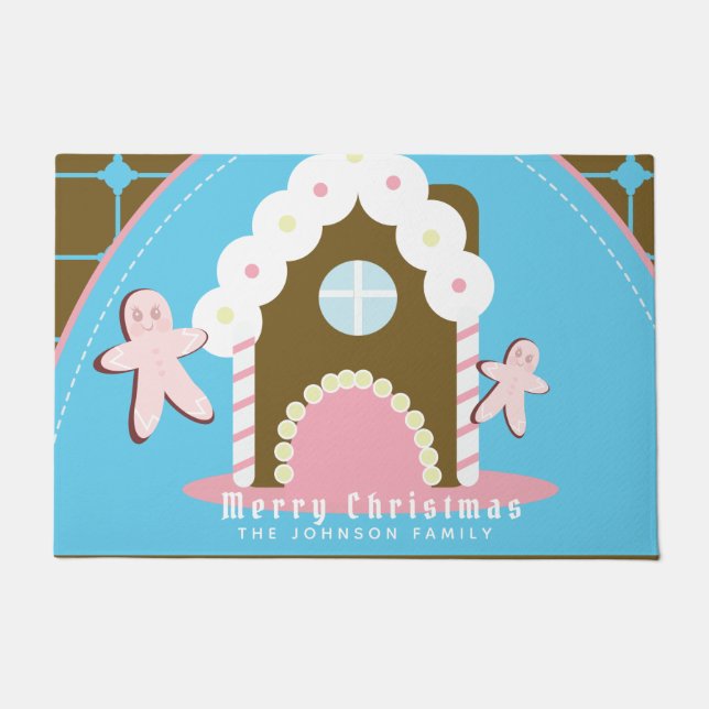 Felpudo Gingerbread House Hombres Familia Doormat (Anverso)