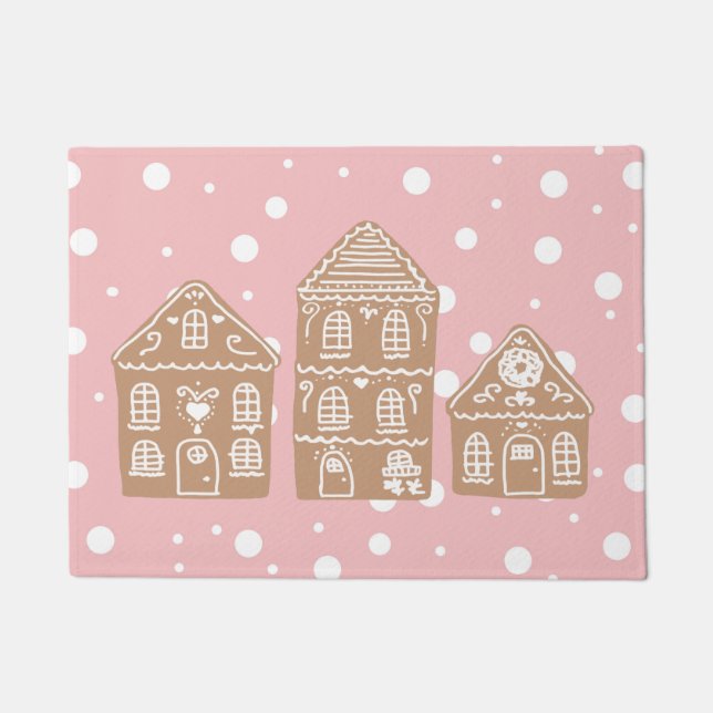 Felpudo Gingerbread House Ilustracion de la aldea Doormat (Anverso)