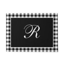 Gingham de Monograma Clásico en Blanco y Negro Mon