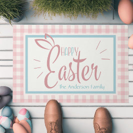 Felpudo Gingham Y Bunny Ears Feliz Pascua Personalizada