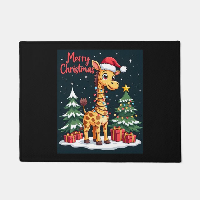 Felpudo Giraffe Merry Árbol de Navidad iluminando Santa Gi (Anverso)