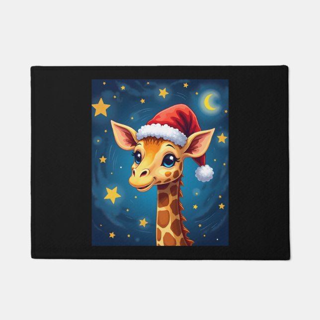 Felpudo Giraffe Santa Hat Starry Night Holiday L (Anverso)
