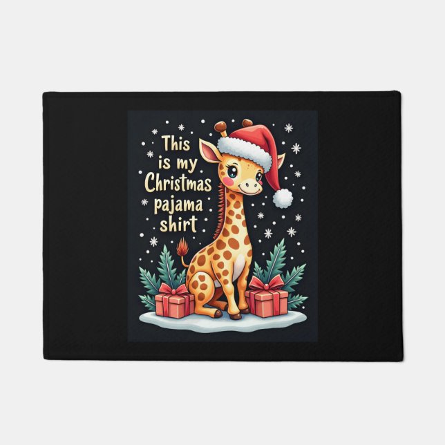 Felpudo Giraffe Usando Navidades de Santa Hat Pajam (Anverso)