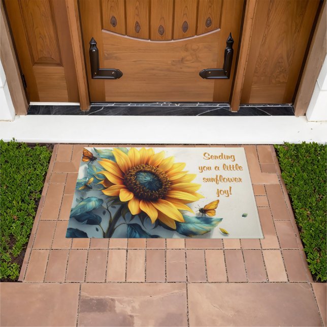Felpudo Girasol con mariposas con Personalizable Textos (Exterior)