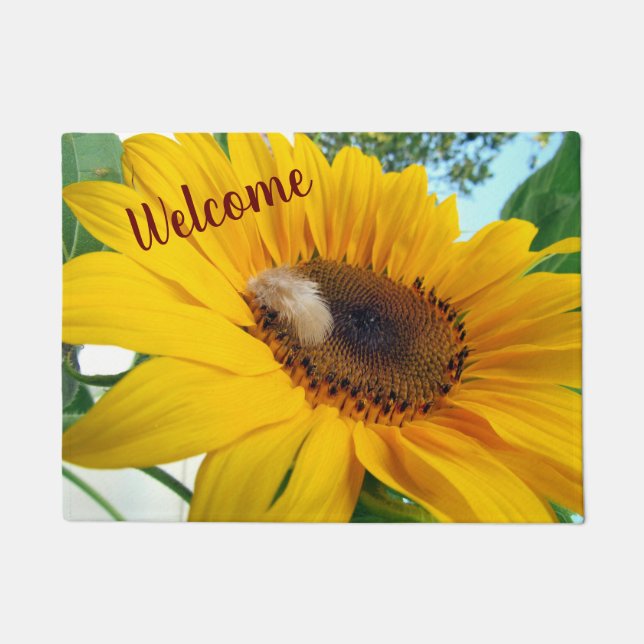 Felpudo Giro amarillo y pluma - Doormat (Anverso)