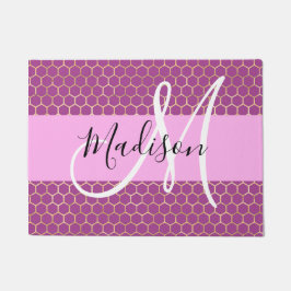 Felpudo Glam Fuchsia Metálico Rosa Miel Panal Monograma No