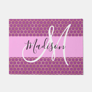 Felpudo Glam Fuchsia Metálico Rosa Miel Panal Monograma No
