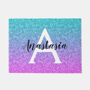 Felpudo Glam Purple Aqua Purpurina Sparkle Gradiente Monog