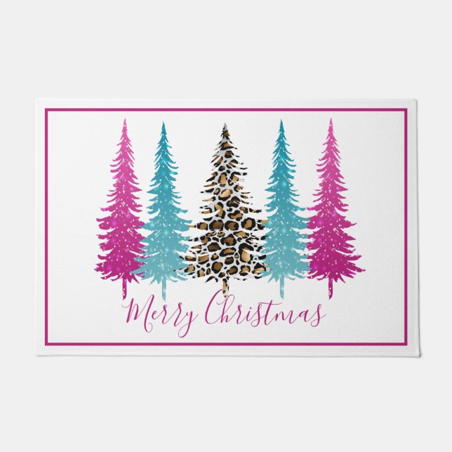 Felpudo Glam Turquoise and Pink Christmas Tree (Anverso)