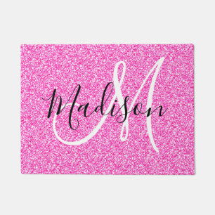 Felpudo Glamour Femenino Rosa Brillante Purpurina Monogram