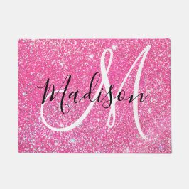 Felpudo Glamour Femenino Rosa Brillante Purpurina Monogram