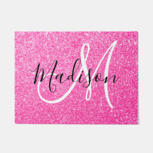 Felpudo Glamour Femenino Rosa Brillante Purpurina Monogram