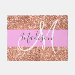Felpudo Glamour Femenino Rosa Dorado Brillante Monograma N