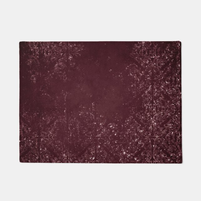 Felpudo Glimmery Wine Grunge | Sangria Bordeaux Damask (Anverso)