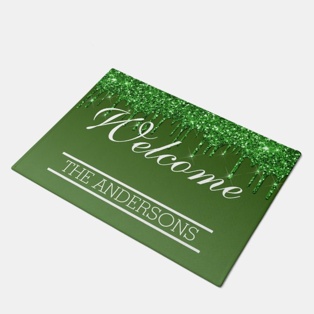 Felpudo Glitter que gotea verde - Bienvenido (Angular)