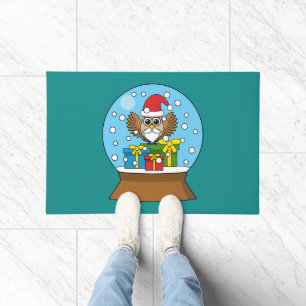 Felpudo Globe de nieve con búho de Santa Claus